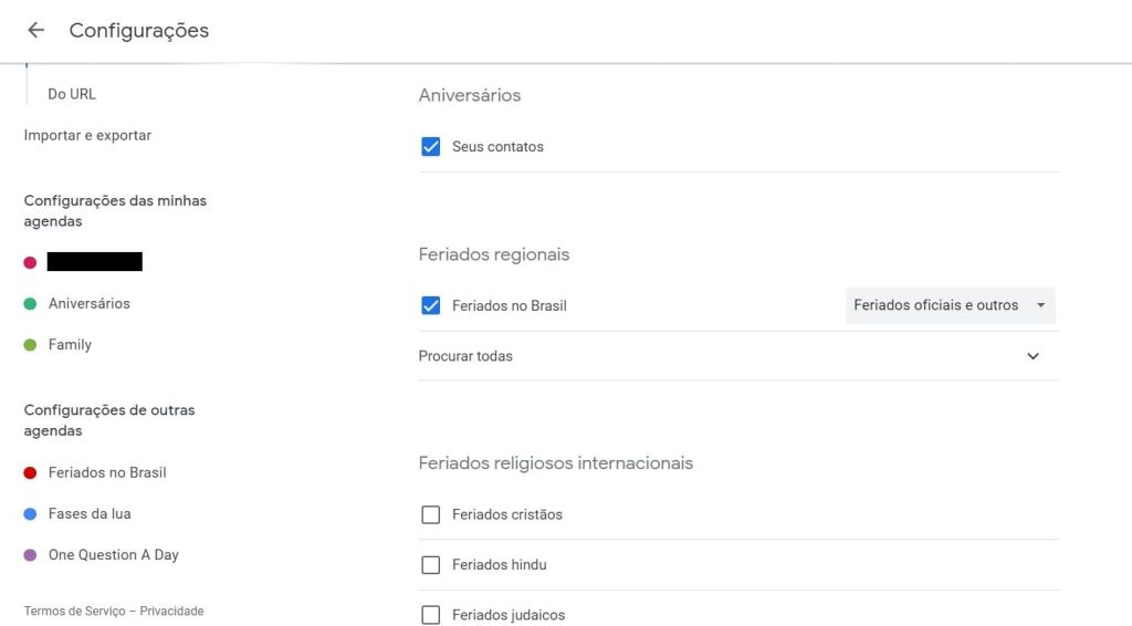 como incluir feriados no Google Agenda