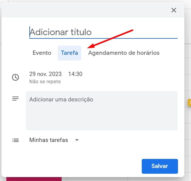 como adicionar uma tarefa no Google Agenda