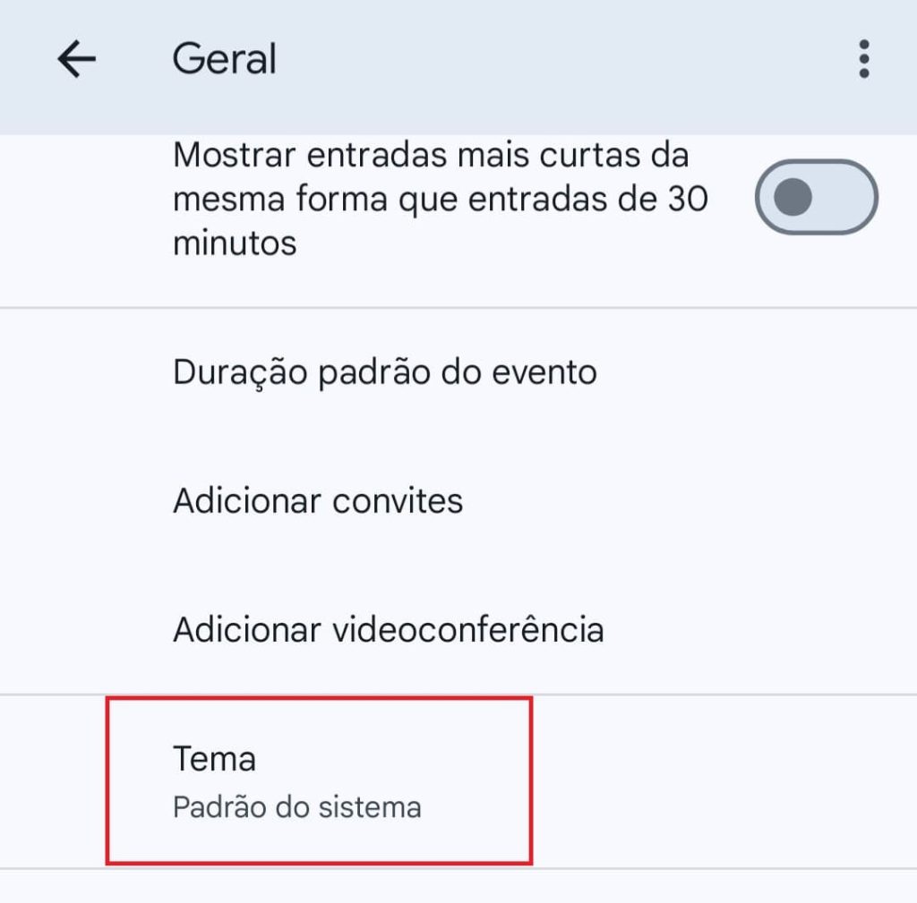 como colocar o tema escuro no Google Agenda