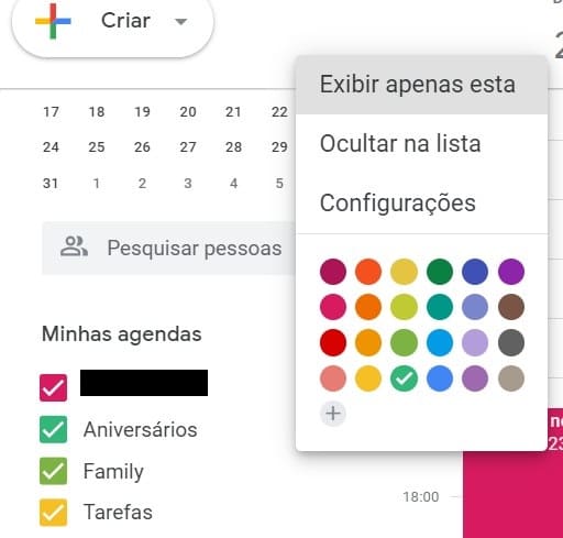 como trocar a cor dos eventos no Google Agenda