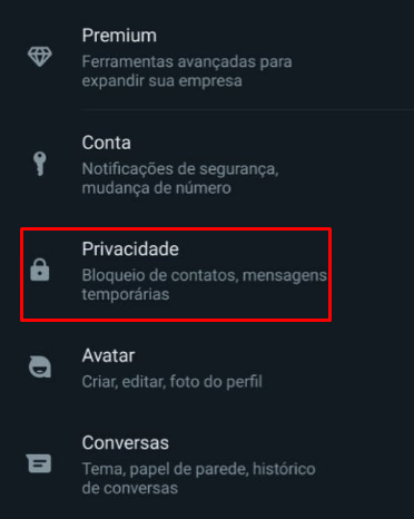 Como bloquear chamadas desconhecidas no WhatsApp passo 3