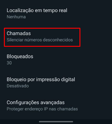 Como bloquear chamadas desconhecidas no WhatsApp passo 4