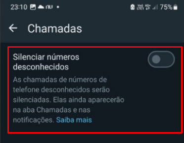 Como bloquear chamadas desconhecidas no WhatsApp passo 5