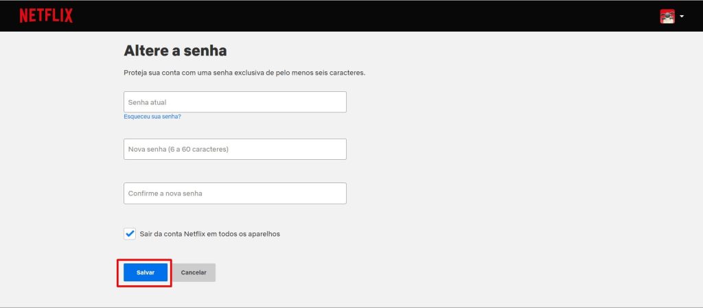 como alterar a senha da Netflix no PC