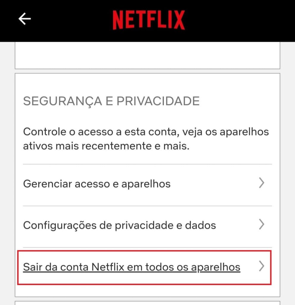 como encerrar todas as sessões no app