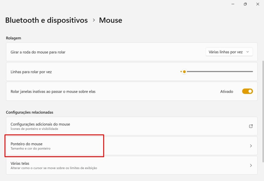 como mudar o cursor do mouse no Windows 11 passo 3