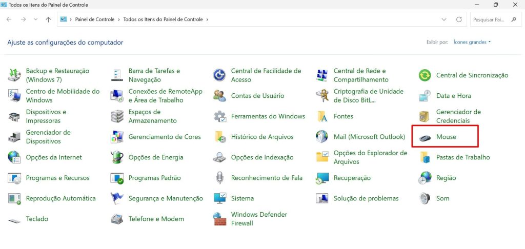 como mudar o cursor do mouse pelo Painel de Controle passo 2