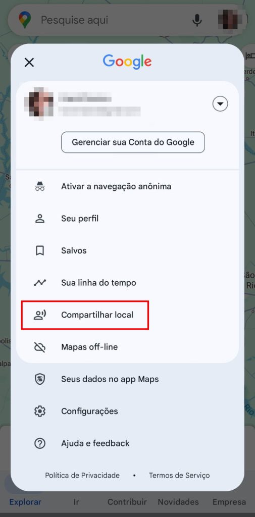 Como criar um atalho para Localização em Tempo Real no Google Maps passo 3