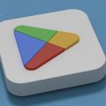 ícone da Google Play Store em 3D sobre um fundo azul