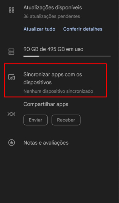 Como sincronizar apps na Google Play Store passo 3