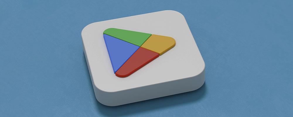 ícone da Google Play Store em 3D sobre um fundo azul