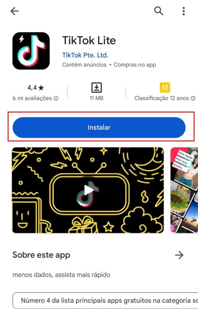 Como baixar e instalar o TikTok Lite passo 3