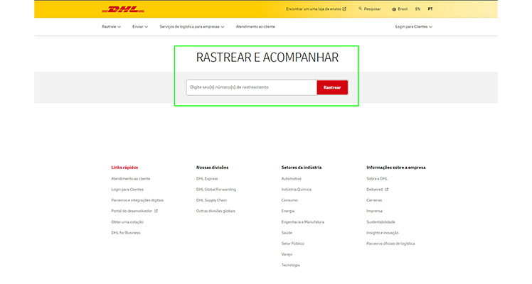 como rastrear pedidos de transportadoras pela DHL passo 2