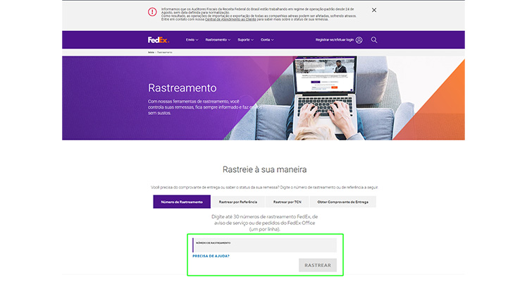 como rastrear pedidos de transportadoras pela FedEx passo 2