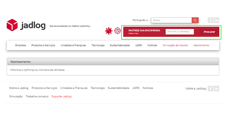 como rastrear pedidos de transportadoras pela Jadlog passo 2