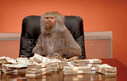 macaco jogando dinheiro para cima