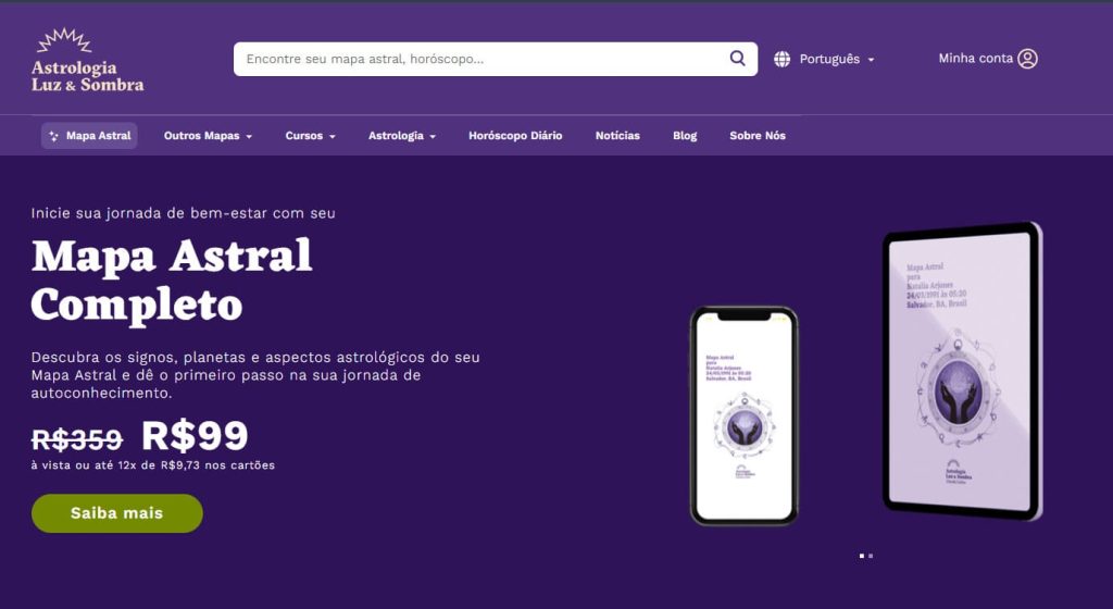 Astrologia Luz & Sombra, app de previsão astrológica