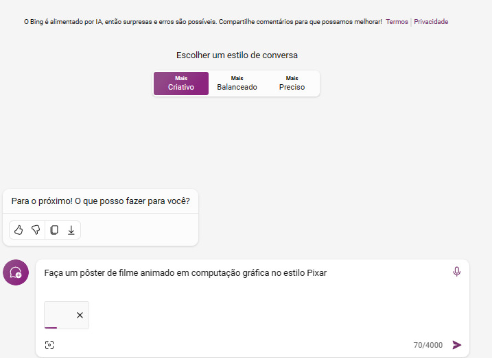 como usar o Bing Chat para criar uma foto de perfil no estilo Pixar passo 2