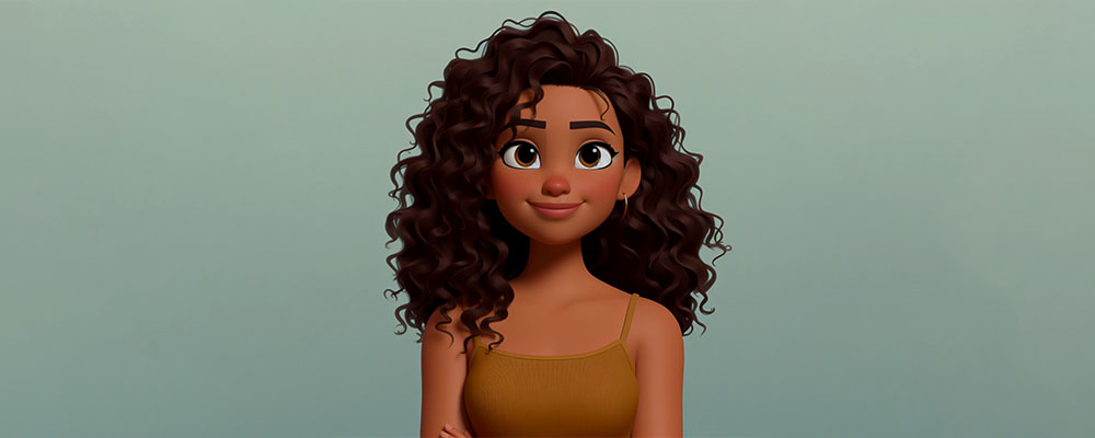 imagem criada pelo Bing Chat de uma mulher sorrindo ao estilo de pôster de filme da Pixar