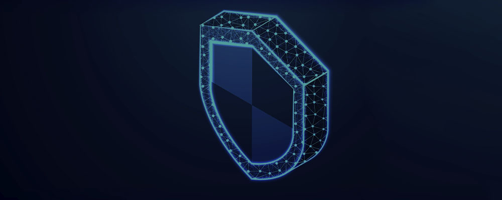 imagem de um escudo contornado com pontos de luz que fazem alusão à proteção na internet