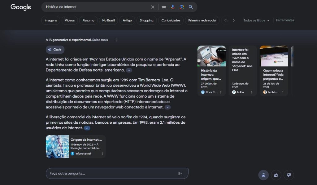 demonstração das respostas da busca do Google geradas por IA