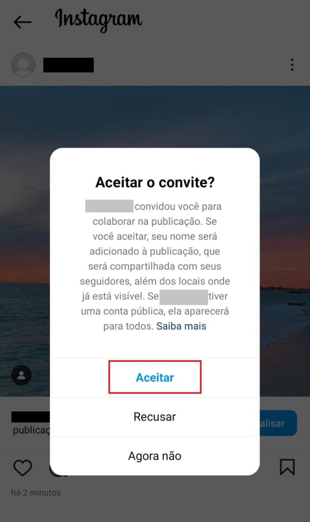 Como aceitar um convite de collab no Instagram passo 7