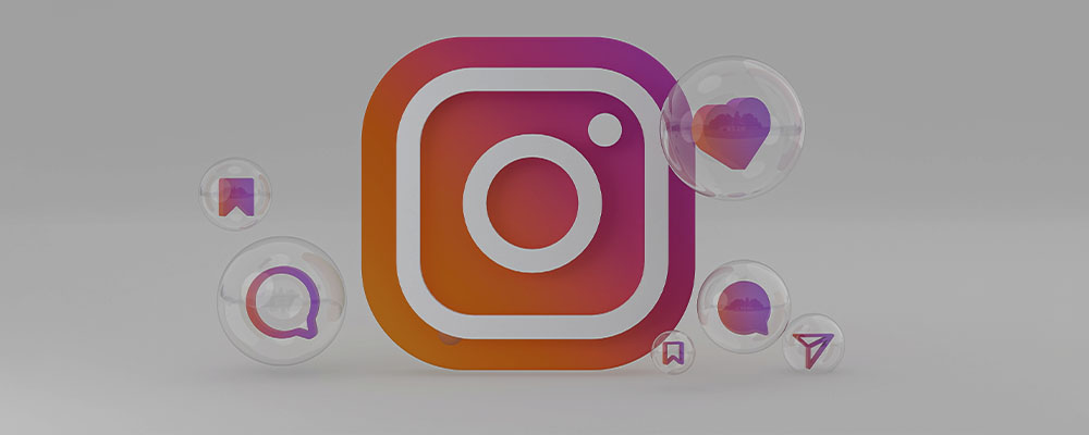 logo do Instagram com vários ícones de interação ao seu redor