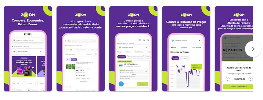 Zoom: Cashback e Menor Preço, aplicativo para economizar ao comprar online.
