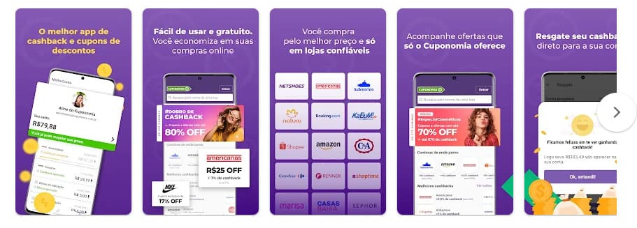 Cuponomia: Cupons e Cashback, aplicativo para economizar em compras online.