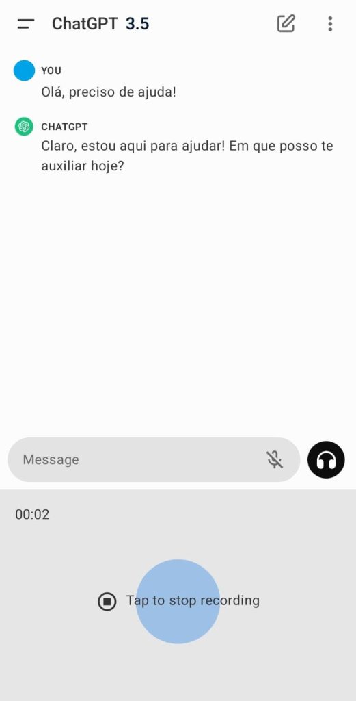 Perguntas por voz no ChatGPT para Android.