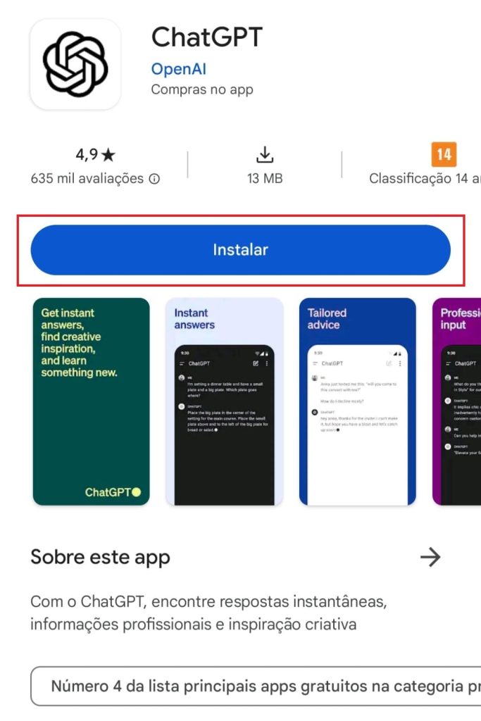 Como baixar o app do ChatGPT no Android passo 1