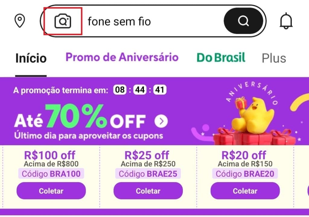 Como fazer busca por imagem no AliExpress passo 2