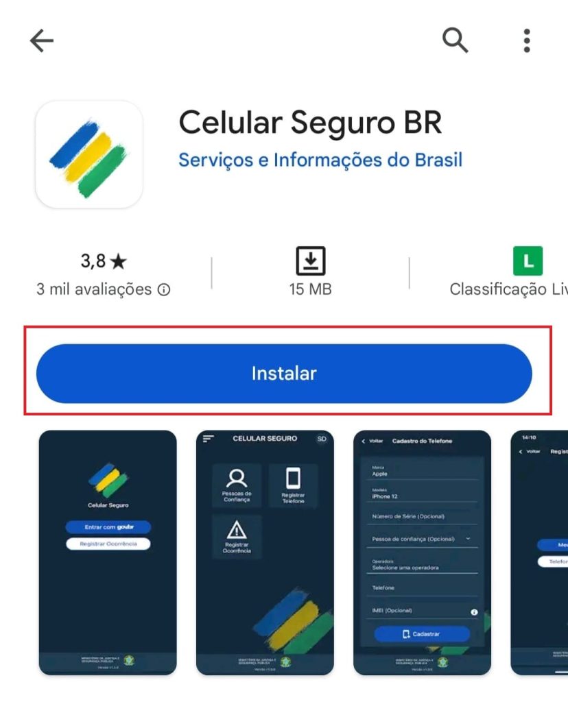 Como usar o app Celular Seguro passo 1.