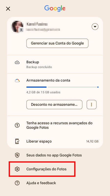 Como ativar o agrupamento de imagens no Google Fotos passo 2.