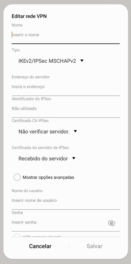 Como instalar VPN no celular Android sem app específico passo 5.