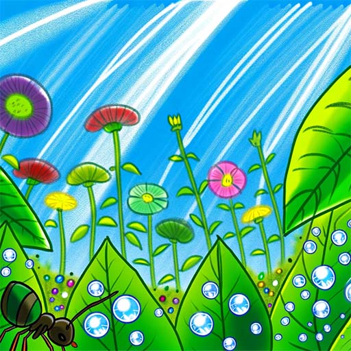 Desenho de um jardim visto da perspectiva da formiga criado por meio do gerador de imagens do ChatGPT.