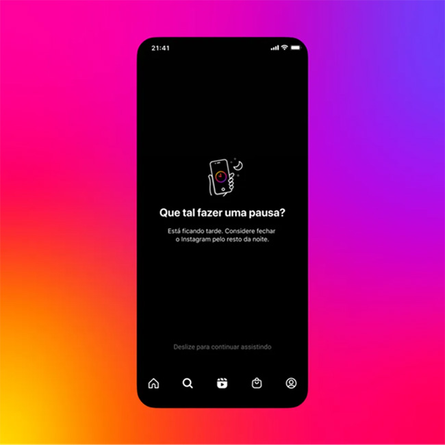 Mensage de pausa para os adolescentes no Instagram.