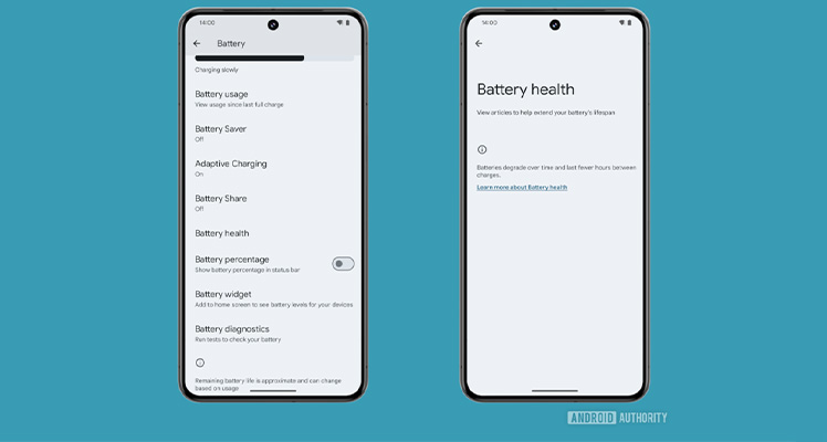 Configurações para checagem da saúde da bateria no Android.