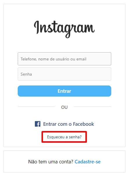 Como solicitar uma nova senha no Instagram.