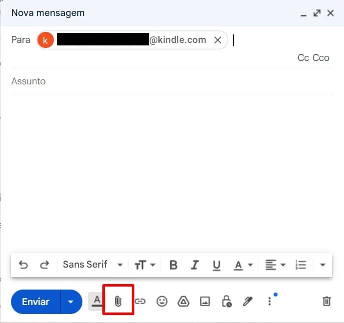 Como enviar documentos para o Kindle por e-mail passo 3.