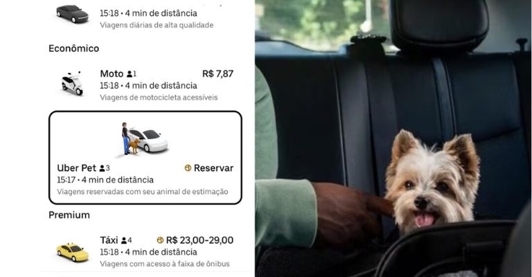Estimativa do preço da corrida no Uber Pet.