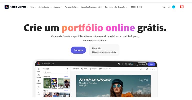 Adobe Express, plataforma para criar portfólio online.
