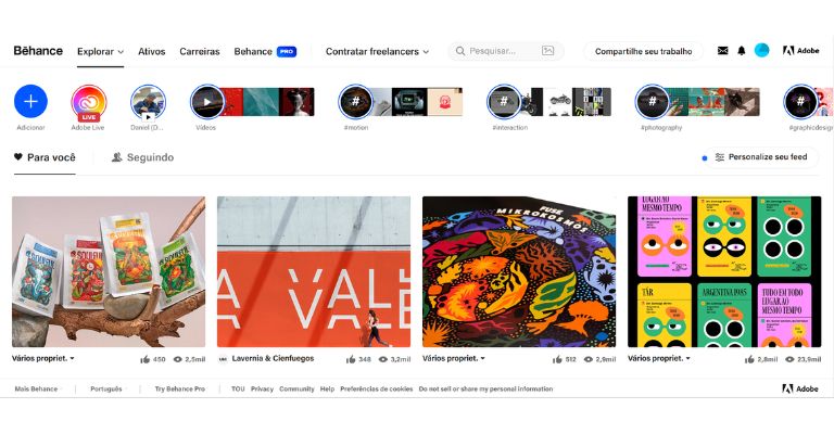 Behance, plataforma para criar portfólio online.