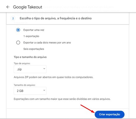 Como fazer backup da Conta Google com o Google Takeout passo 6.