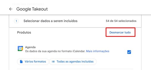 Como recuperar fotos com o Google Takeout passo 2.