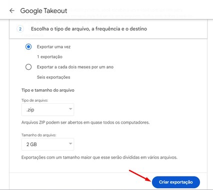 Como recuperar fotos com o Google Takeout passo 4.