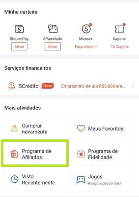 Como se cadastrar no programa de afiliados Shopee pelo celular.