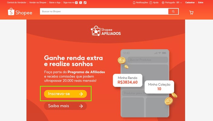 Como se cadastrar no programa de afiliados Shopee pelo computador.