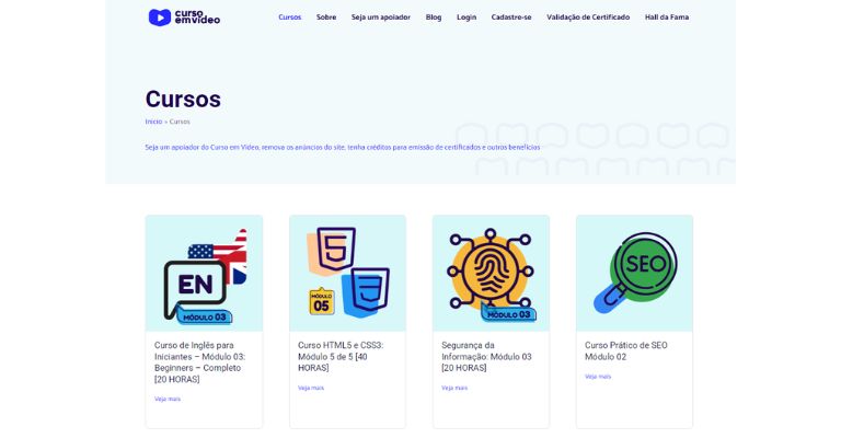 Curso em Vídeo, site que oferece cursos gratuitos na área de TI.