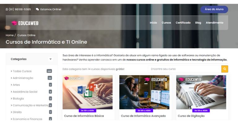 Cursos EducaWeb, site que oferece cursos gratuitos na área de TI.